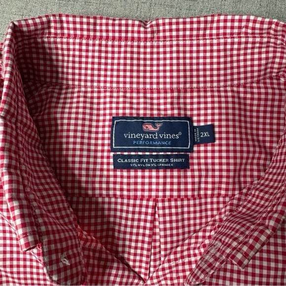 Vineyard Vines Performance Button Down Classic Fit Tucker Shirt Red White Checks - Picture 8 of 9